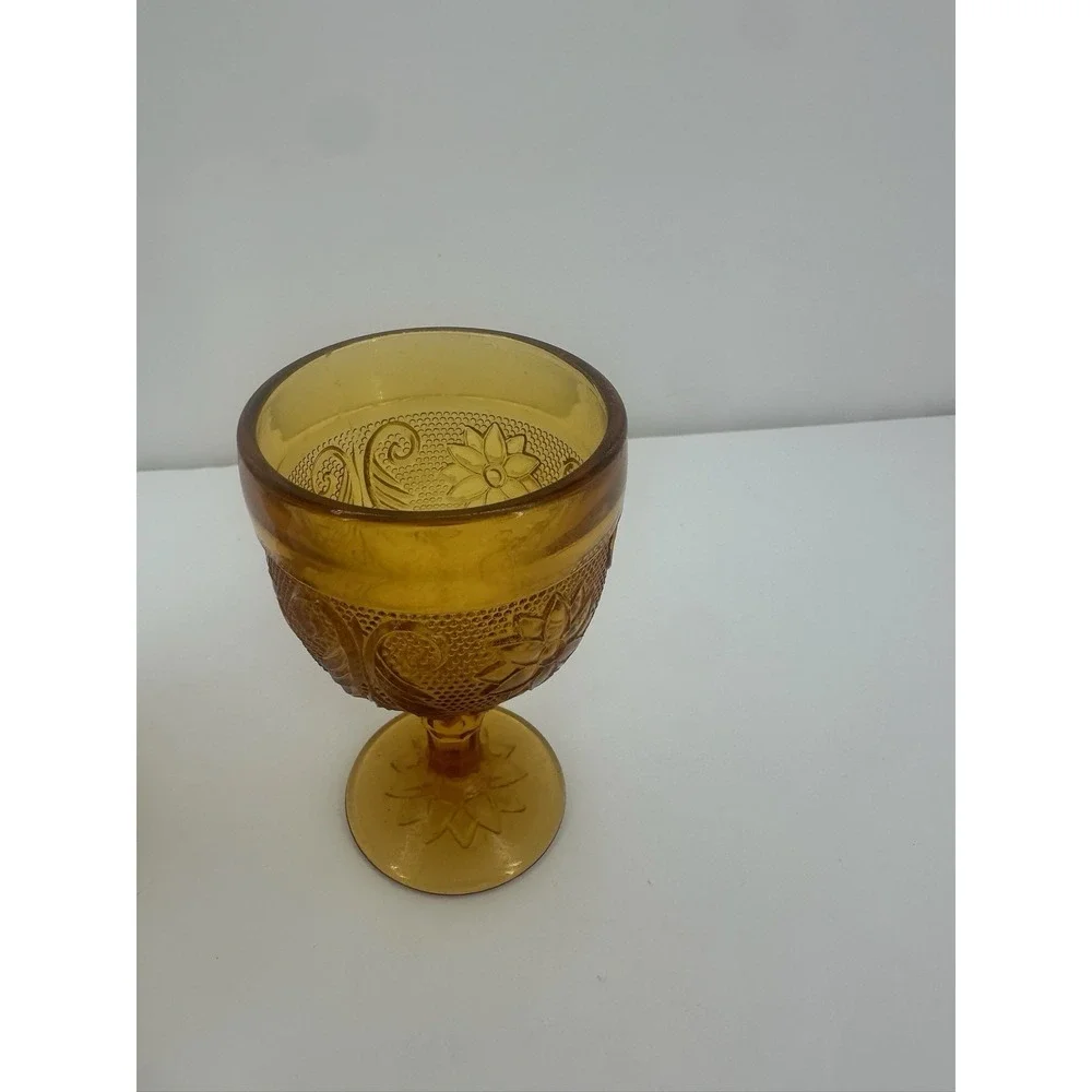 Set of 2 Vintage Amber Tiara - Sandwich Glass Indiana Water/Wine Goblet